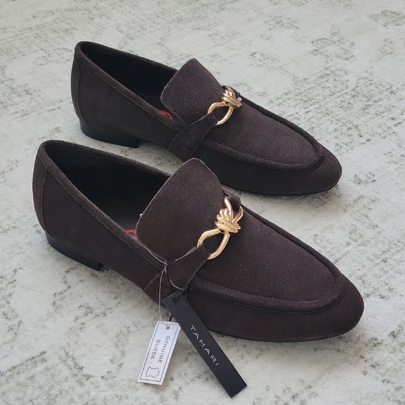 Tahari Shoes - Tahari Dark Brown Loafers with Gold Accent